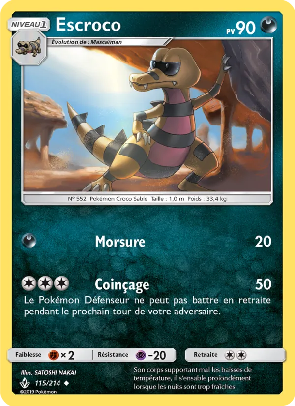 Carte Pokémon Escroco 115/214 de l'extension Alliance Infaillible