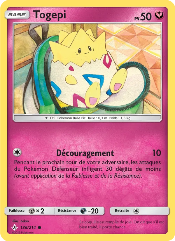 Carte Pokémon Togepi 136/214 de l'extension Alliance Infaillible
