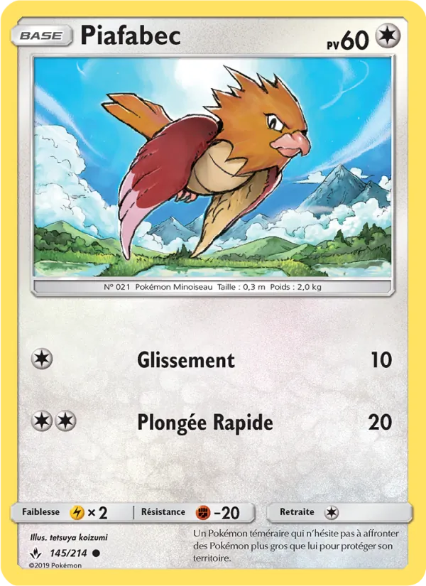 Carte Pokémon Piafabec 145/214 de l'extension Alliance Infaillible