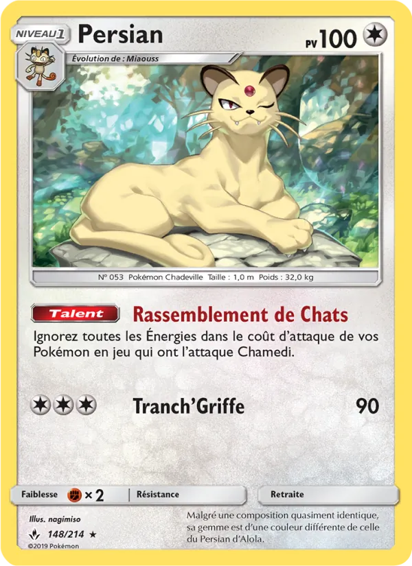 Carte Pokémon Persian 148/214 de l'extension Alliance Infaillible