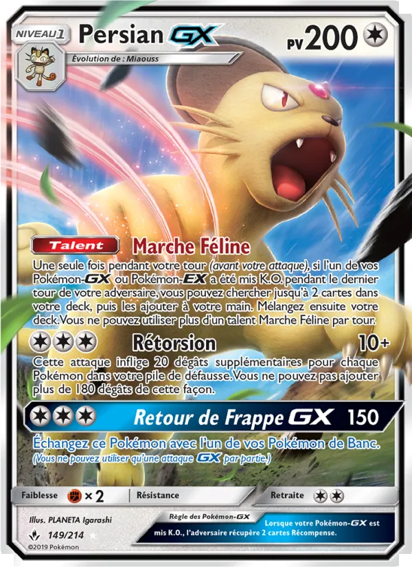 Carte Pokémon Persian GX 149/214 de l'extension Alliance Infaillible