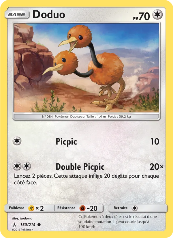 Carte Pokémon Doduo 150/214 de l'extension Alliance Infaillible