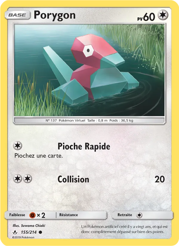 Carte Pokémon Porygon 155/214 de l'extension Alliance Infaillible