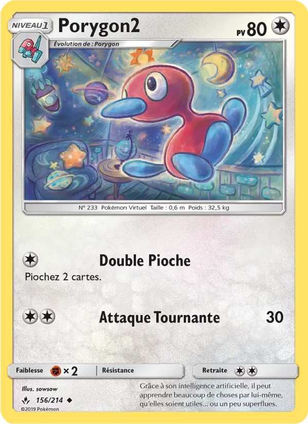 Carte Pokémon Porygon2 156/214 de l'extension Alliance Infaillible