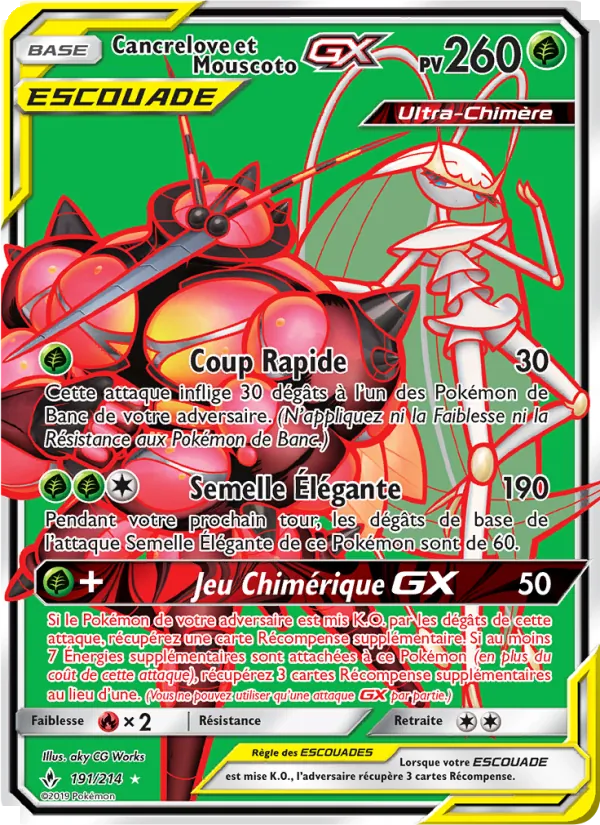 Carte Pokémon Cancrelove et Mouscoto GX 191/214 de l'extension Alliance Infaillible