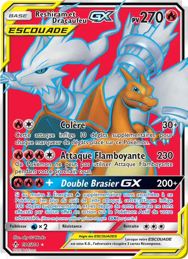 Carte Pokémon Reshiram et Dracaufeu GX 194/214 de l'extension Alliance Infaillible