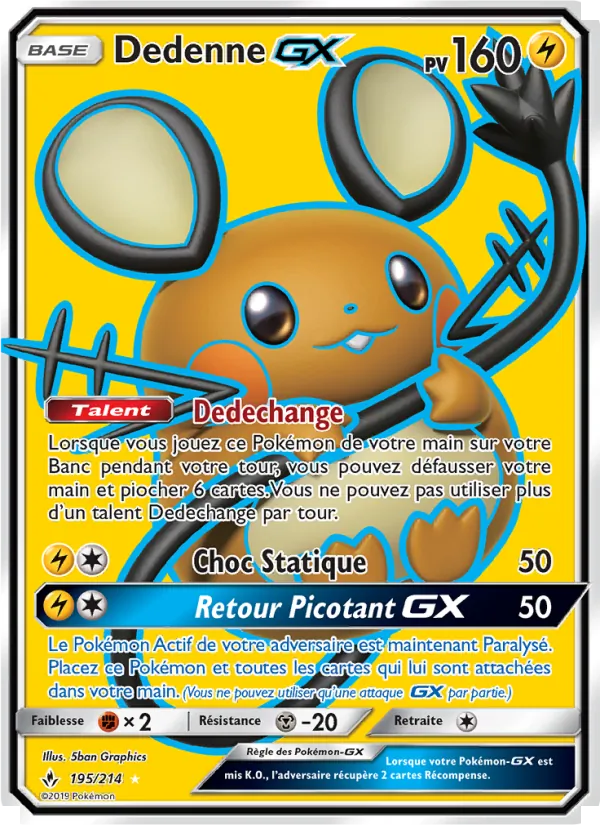 Carte Pokémon Dedenne GX 195/214 de l'extension Alliance Infaillible