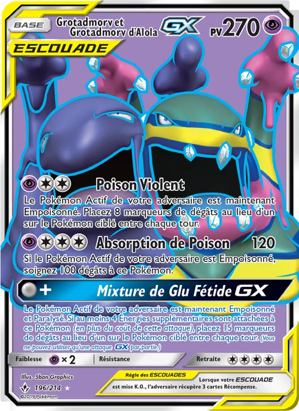 Carte Pokémon Grotadmorv et Grotadmorv d’Alola GX 196/214 de l'extension Alliance Infaillible