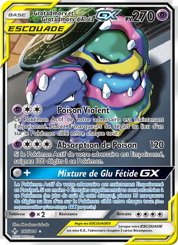 Carte Pokémon Grotadmorv et Grotadmorv d’Alola GX 197/214 de l'extension Alliance Infaillible