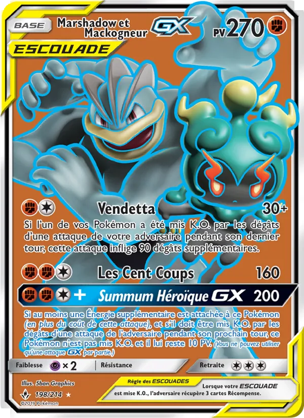 Carte Pokémon Marshadow et Mackogneur GX 198/214 de l'extension Alliance Infaillible