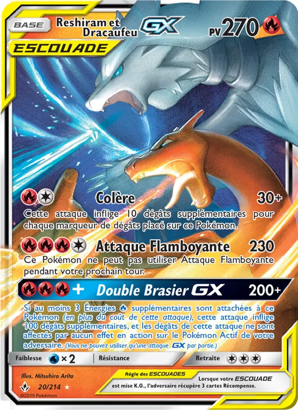 Carte Pokémon Reshiram et Dracaufeu GX 20/214 de l'extension Alliance Infaillible