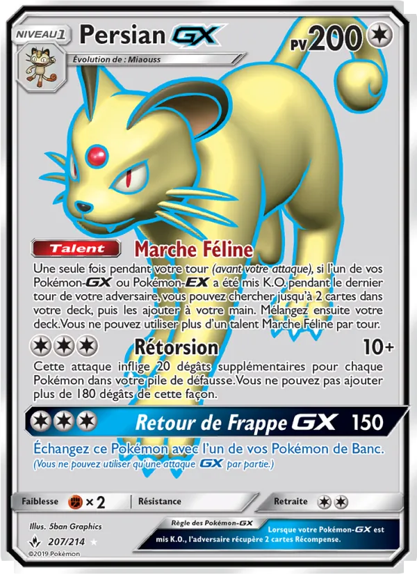Carte Pokémon Persian GX 207/214 de l'extension Alliance Infaillible