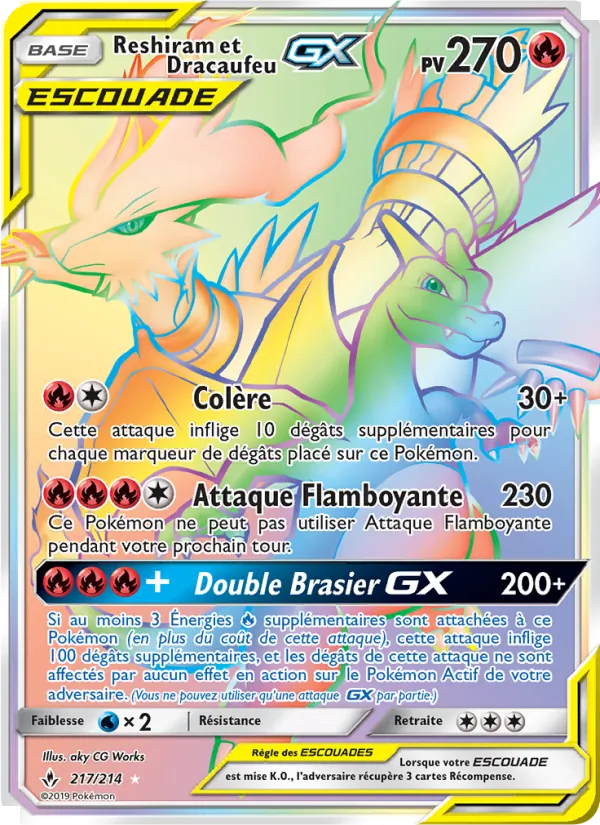 Carte Pokémon Reshiram et Dracaufeu GX 217/214 de l'extension Alliance Infaillible