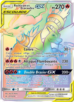 Carte Pokémon Reshiram et Dracaufeu GX 217