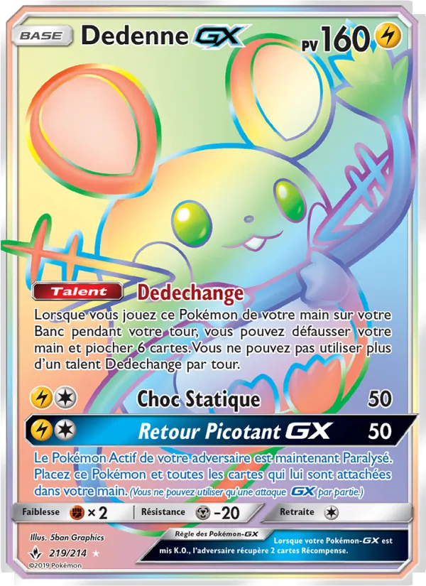 Carte Pokémon Dedenne GX 219/214 de l'extension Alliance Infaillible