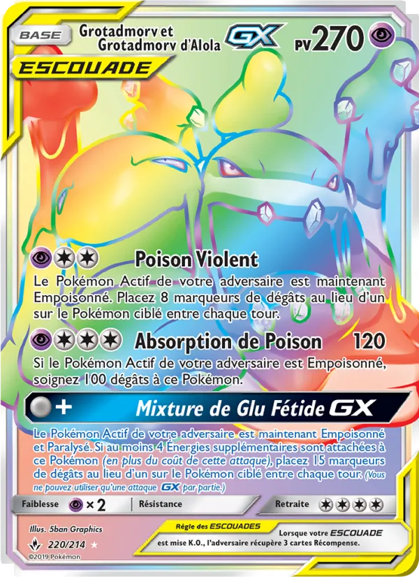 Carte Pokémon Grotadmorv et Grotadmorv d’Alola GX 220/214 de l'extension Alliance Infaillible