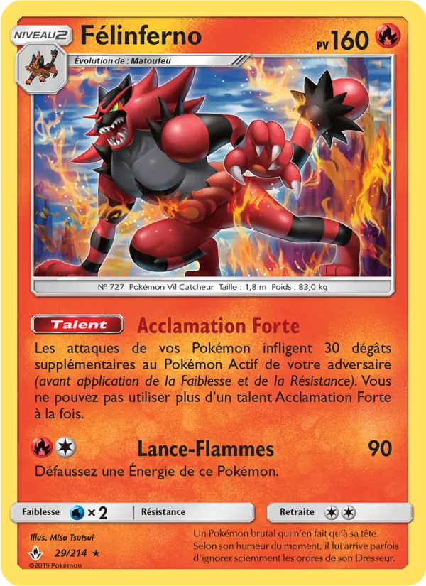Carte Pokémon Félinferno 29/214 de l'extension Alliance Infaillible