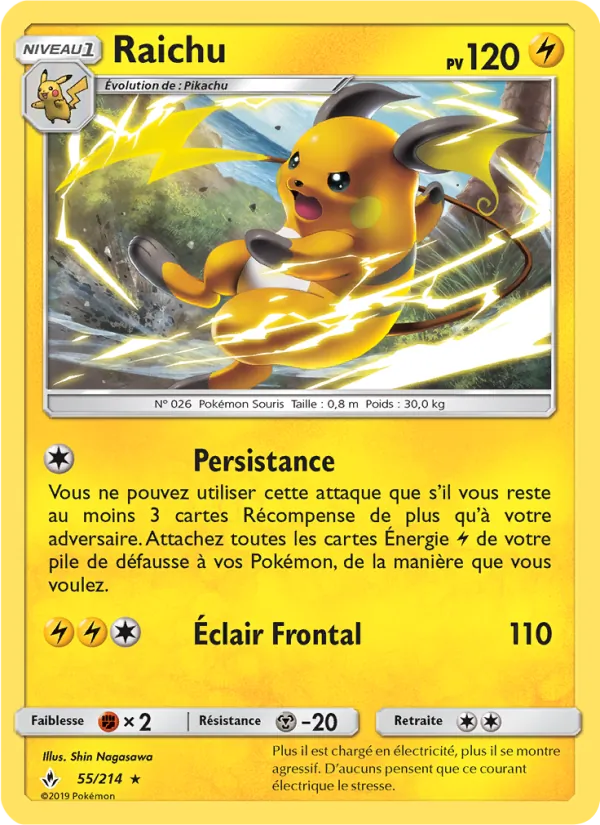 Carte Pokémon Raichu 55/214 de l'extension Alliance Infaillible
