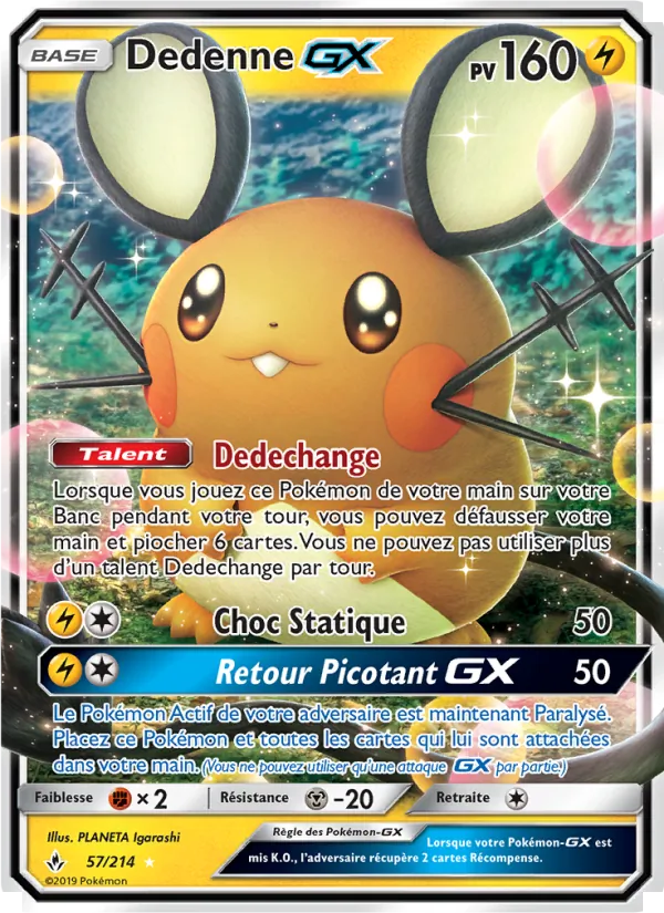 Carte Pokémon Dedenne GX 57/214 de l'extension Alliance Infaillible