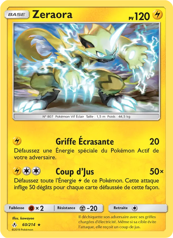 Carte Pokémon Zeraora 60/214 de l'extension Alliance Infaillible