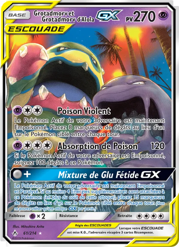 Carte Pokémon Grotadmorv et Grotadmorv d’Alola GX 61/214 de l'extension Alliance Infaillible