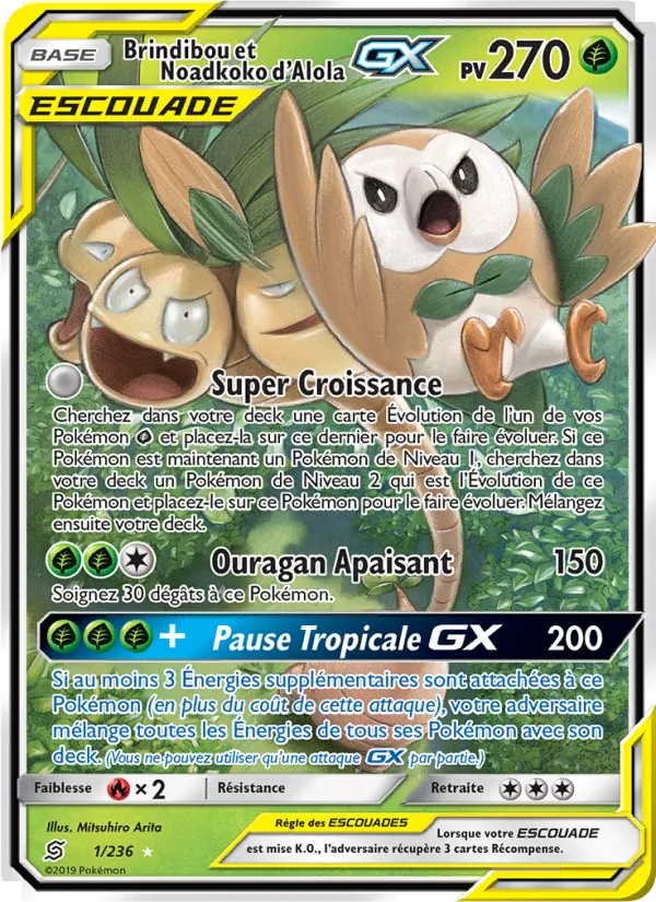 Carte Pokémon Brindibou et Noadkoko d’Alola GX 1/236 de l'extension Harmonie des Esprits