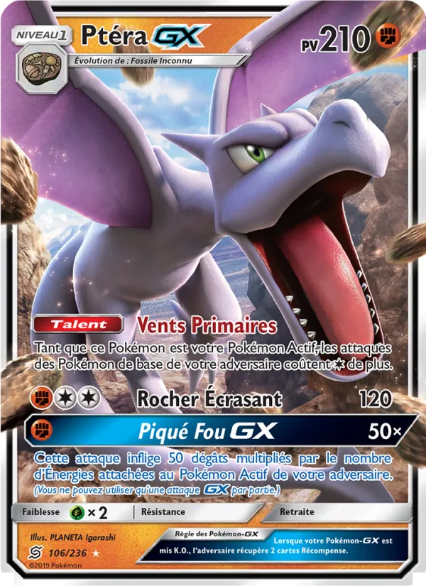 Carte Pokémon Ptéra GX 106/236 de l'extension Harmonie des Esprits