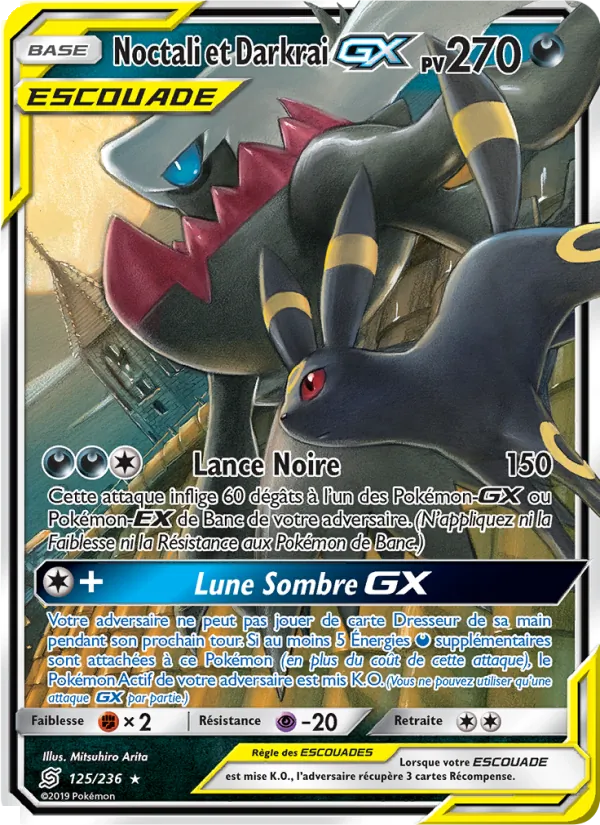 Carte Pokémon Noctali et Darkrai GX 125/236 de l'extension Harmonie des Esprits