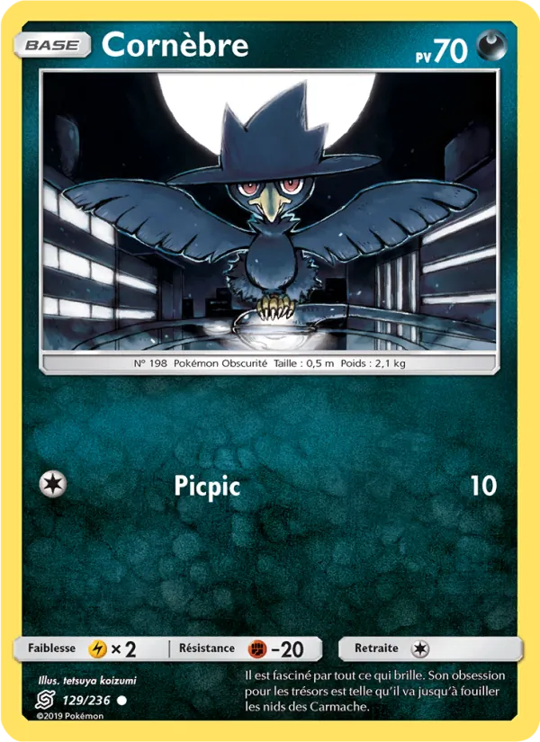 Carte Pokémon Cornèbre 129/236 de l'extension Harmonie des Esprits