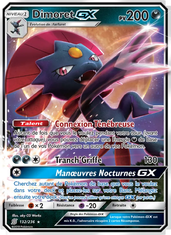 Carte Pokémon Dimoret GX 132/236 de l'extension Harmonie des Esprits