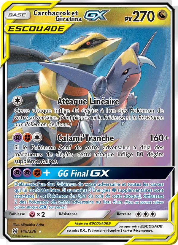 Carte Pokémon Carchacrok et Giratina GX 146/236 de l'extension Harmonie des Esprits