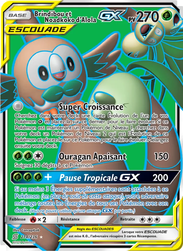Carte Pokémon Brindibou et Noadkoko d’Alola GX 214/236 de l'extension Harmonie des Esprits