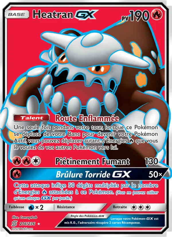 Carte Pokémon Heatran GX 216/236 de l'extension Harmonie des Esprits