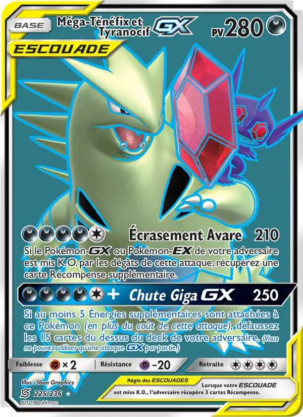 Carte Pokémon Méga-Ténéfix et Tyranocif GX 225/236 de l'extension Harmonie des Esprits