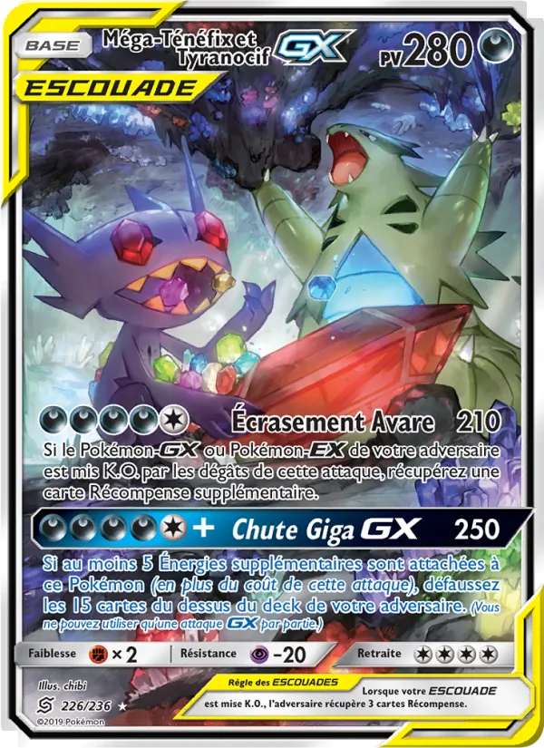 Carte Pokémon Méga-Ténéfix et Tyranocif GX 226/236 de l'extension Harmonie des Esprits