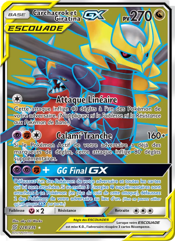 Carte Pokémon Carchacrok et Giratina GX 228/236 de l'extension Harmonie des Esprits
