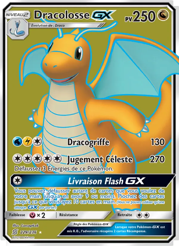 Carte Pokémon Dracolosse GX 229/236 de l'extension Harmonie des Esprits