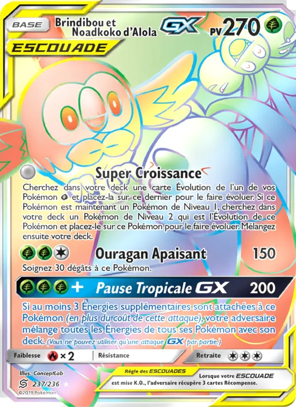 Carte Pokémon Brindibou et Noadkoko d’Alola GX 237/236 de l'extension Harmonie des Esprits