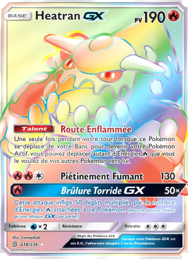 Carte Pokémon Heatran GX 238/236 de l'extension Harmonie des Esprits