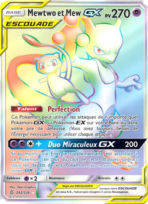 Carte Pokémon Mewtwo et Mew GX 242/236 de l'extension Harmonie des Esprits