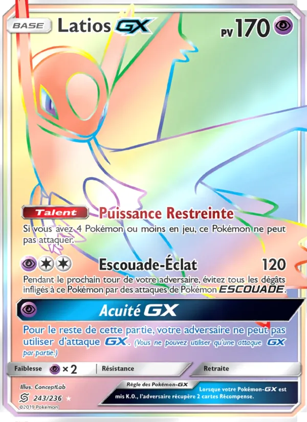 Carte Pokémon Latios GX 243/236 de l'extension Harmonie des Esprits