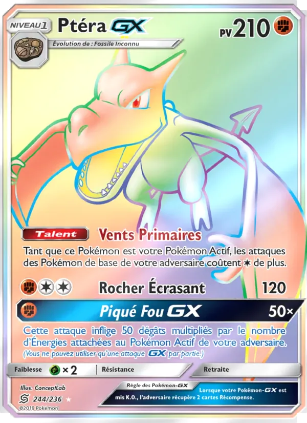 Carte Pokémon Ptéra GX 244/236 de l'extension Harmonie des Esprits