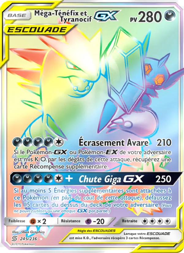 Carte Pokémon Méga-Ténéfix et Tyranocif GX 245/236 de l'extension Harmonie des Esprits