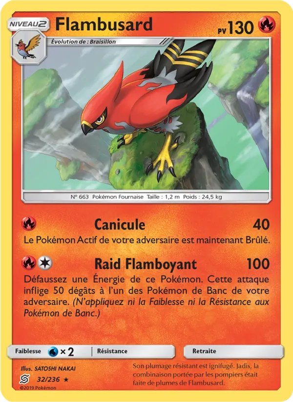 Carte Pokémon Flambusard 32/236 de l'extension Harmonie des Esprits
