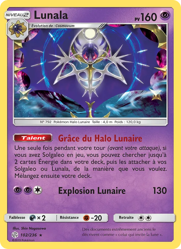 Carte Pokémon Lunala 102/236 de l'extension Éclipse Cosmique