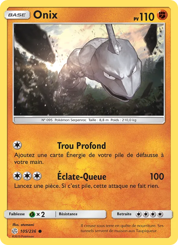 Carte Pokémon Onix 105/236 de l'extension Éclipse Cosmique