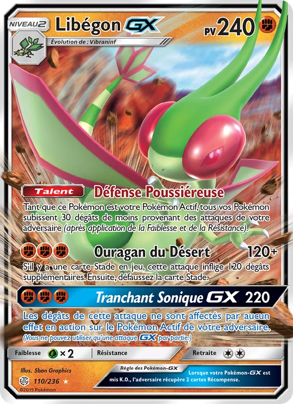 Carte Pokémon Libégon GX 110/236 de l'extension Éclipse Cosmique
