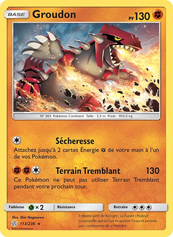 Carte Pokémon Groudon 113/236 de l'extension Éclipse Cosmique