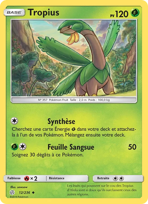 Carte Pokémon Tropius 12/236 de l'extension Éclipse Cosmique