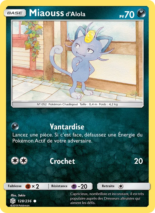 Carte Pokémon Miaouss d’Alola 128/236 de l'extension Éclipse Cosmique